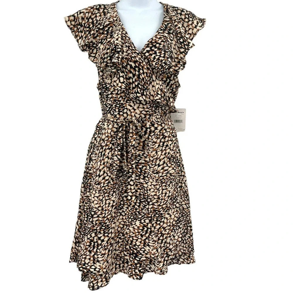 Free People French Quarter Wrap Mini Dress Size Large Flutter Sleeves MSRP $128
